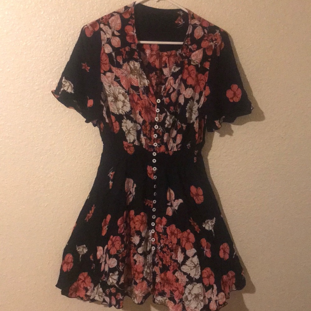 Dark Navy Button Up  Floral Dress